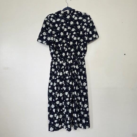 Vintage Floral Cottagecore Fit & Flare Dress Womens M Blue Modest Teacher 90s - Picture 5 of 9